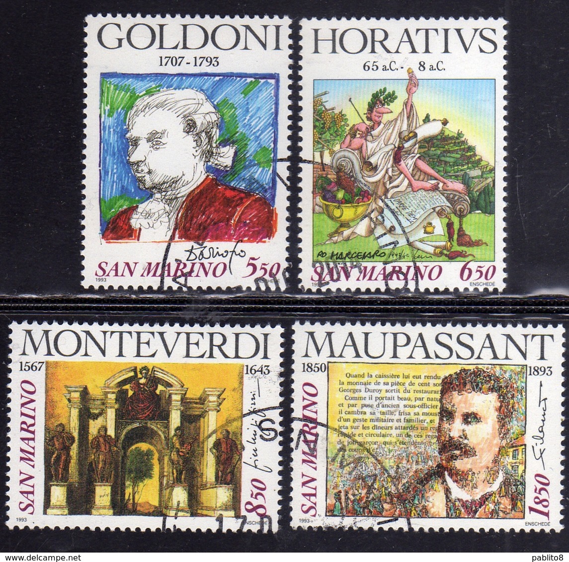 REPUBBLICA DI SAN MARINO 1993 CELEBRAZIONI D'AUTORE AUTHOR CELEBRATIONS SERIE COMPLETA COMPLETE SET USATA USED OBLITERE' - Used Stamps