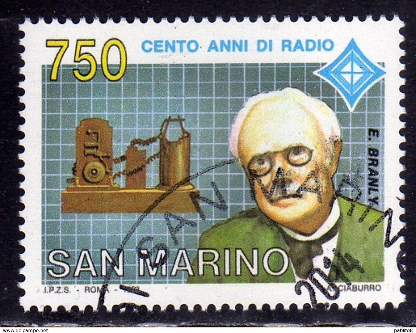 REPUBBLICA DI SAN MARINO 1993 INVENZIONE DELLA RADIO INVENTION EDUARD BRANLY LIRE 750 USATO USED OBLITERE' - Used Stamps