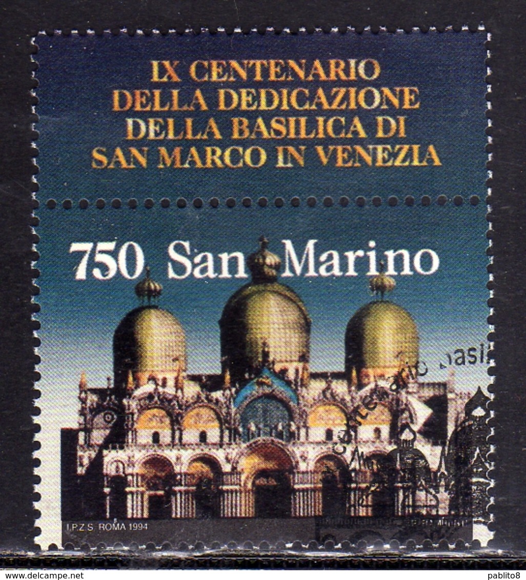 REPUBBLICA DI SAN MARINO 1994 BASILICA DI S. SAN MARCO A VENEZIA IN VENICE LIRE 750 USATO USED OBLITERE' - Used Stamps