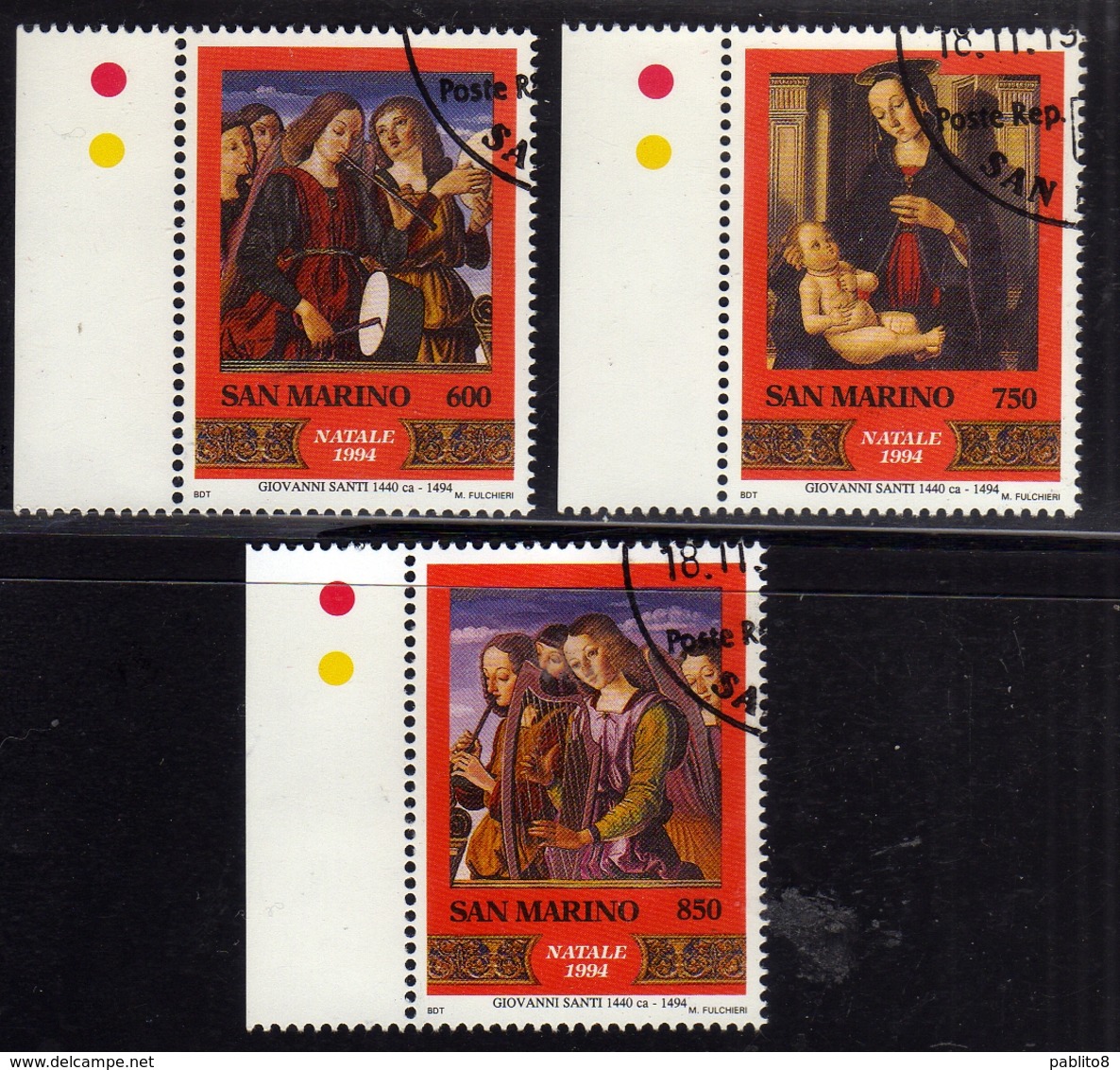 REPUBBLICA DI SAN MARINO 1994 NATALE CHRISTMAS NOEL WEIHNACHTEN NAVIDAD SERIE COMPLETA COMPLETE SET USATA USED OBLITERE' - Used Stamps