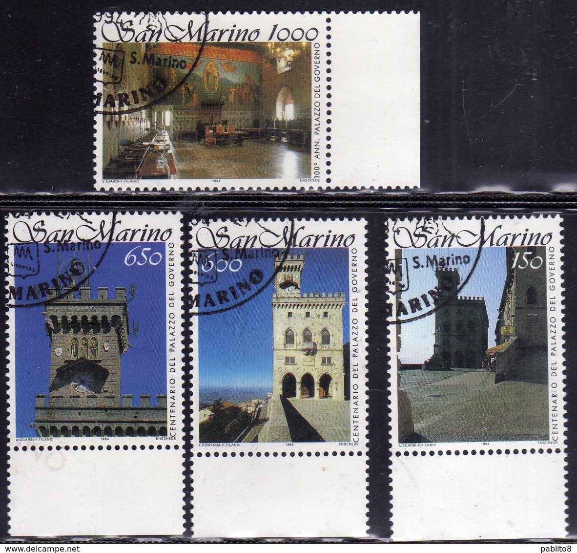 REPUBBLICA DI SAN MARINO 1994 CENTENARIO PALAZZO DEL GOVERNO GOVERNAMENT PALACE SERIE COMPLETA COMPLETE SET USATA USED - Used Stamps