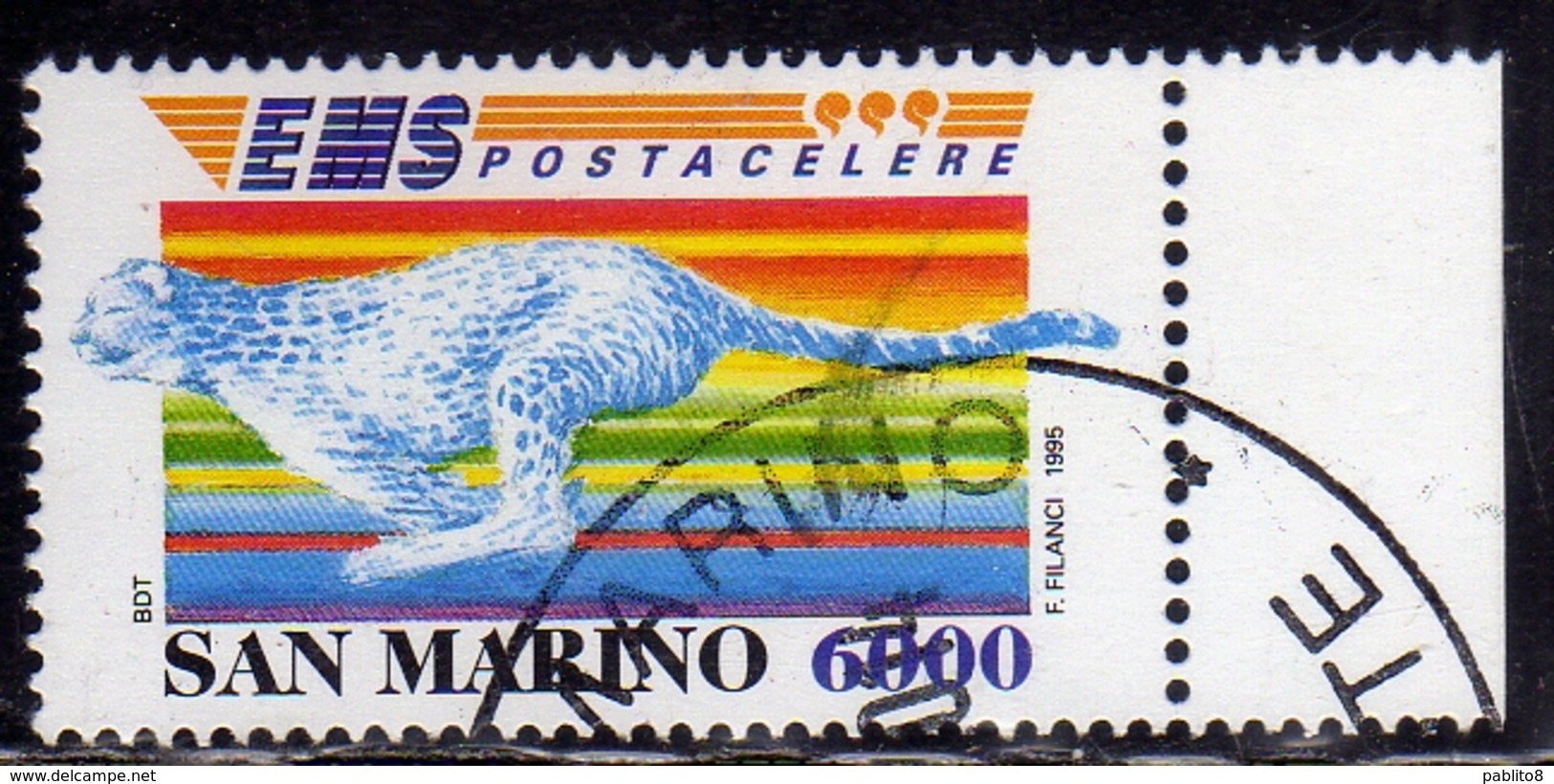 REPUBBLICA DI SAN MARINO 1995 SERVIZIO POSTALE POSTACELERE EMS POSTA CELERE LIRE 6000 USATO USED OBLITERE' - Usati