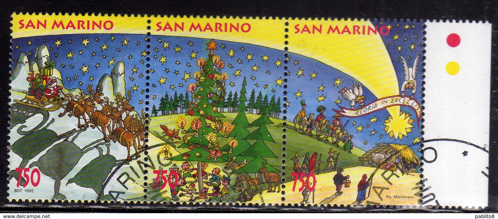 REPUBBLICA DI SAN MARINO 1995 NATALE CHRISTMAS NOEL WEIHNACHTEN NAVIDAD SERIE COMPLETA COMPLETE SET USATA USED OBLITERE' - Used Stamps