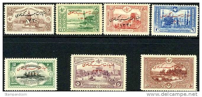 Turkey #278-84 Mint Hinged Overprinted Set From 1914 - Unused Stamps