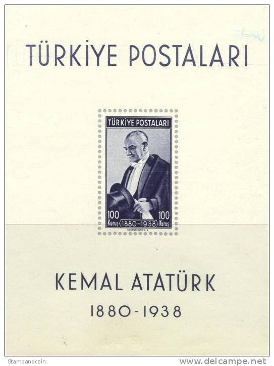 Turkey #841 Mint Hinged Kemal Ataturk Souvenir Sheet From 1939-40 - Neufs