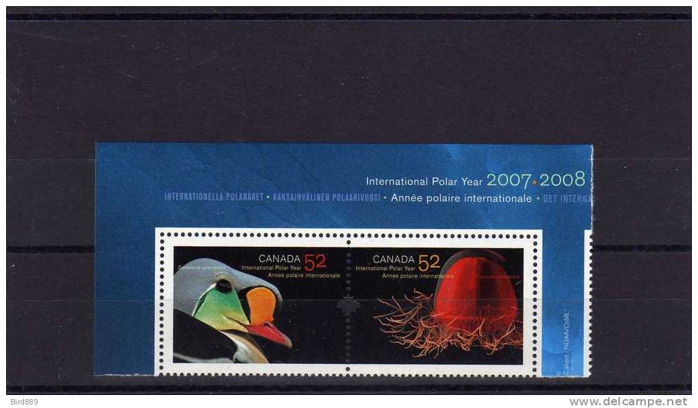 2007 Canada International Polar Year Bird Male King Eider And Deep Sea Jellyfish Pair MNH - Ongebruikt