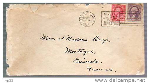 Lettre LAC USA Etats Unis Pour Montagne Gironde France - CAD 24-12-1934 - Flier Mail Early For Christmas Noël - Poststempel