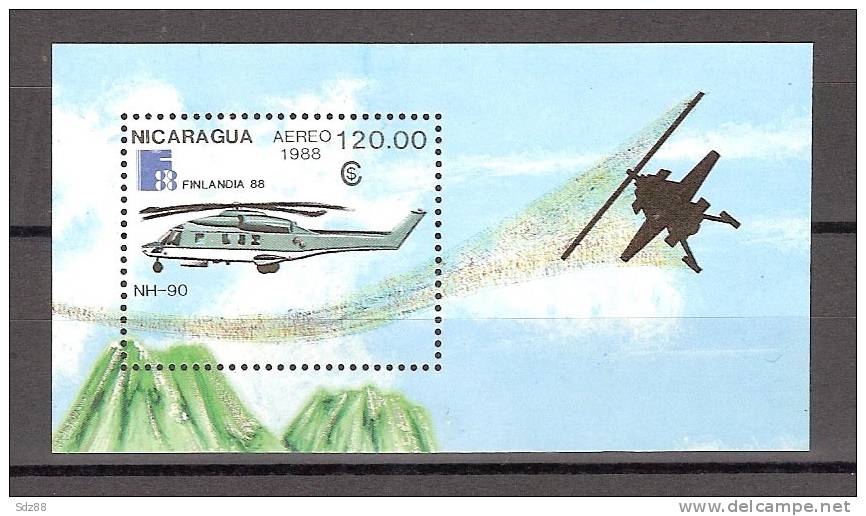 Nicaragua  1988 Bloc  YT 186 ** Hélicoptère NH-90     Poste Aérienne - Hélicoptères