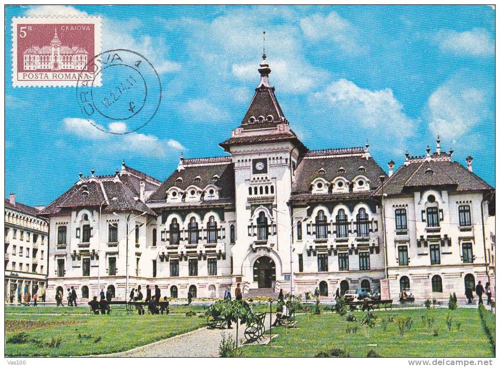 Craiova City Hall 1974,maxicard,carte Maximum Romania. - Monuments