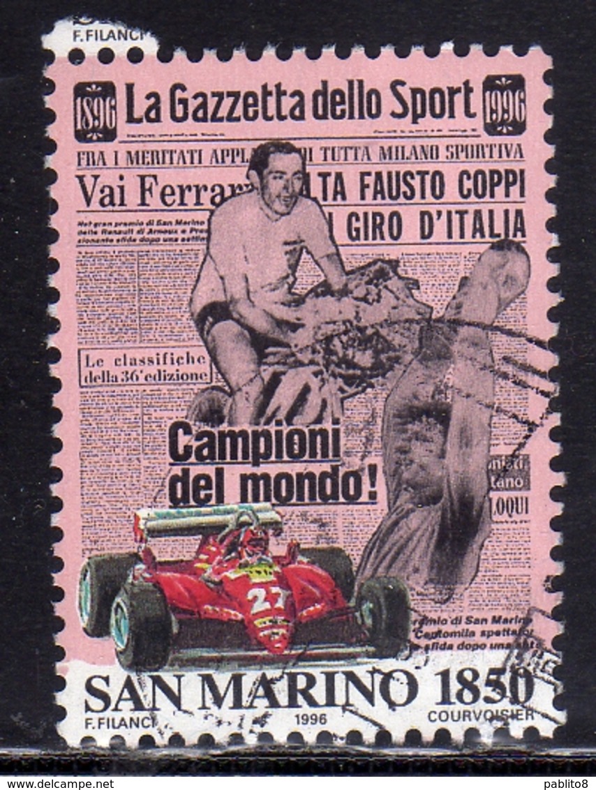 REPUBBLICA DI SAN MARINO 1996 CENTENARIO DELLA GAZZETTA DELLO SPORT CENTENARY LIRE 1850 USATO USED OBLITERE' - Used Stamps