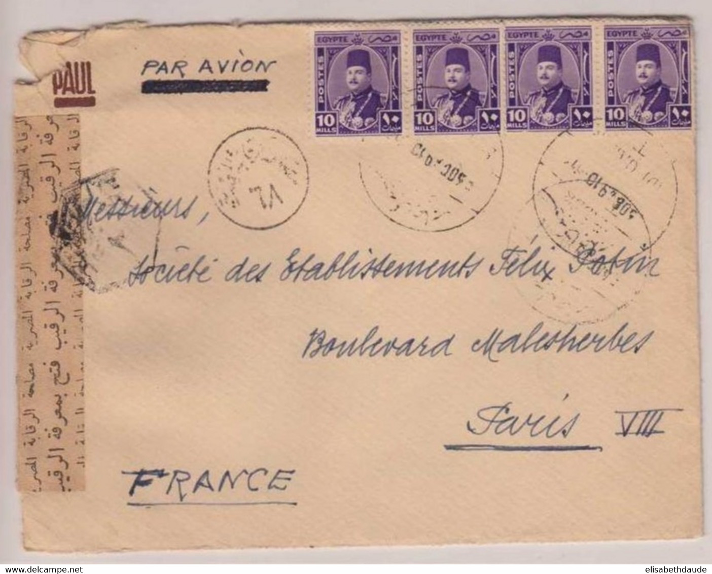 Egypte - Lettre Censurée  Pour Paris - 1940 - Briefe U. Dokumente