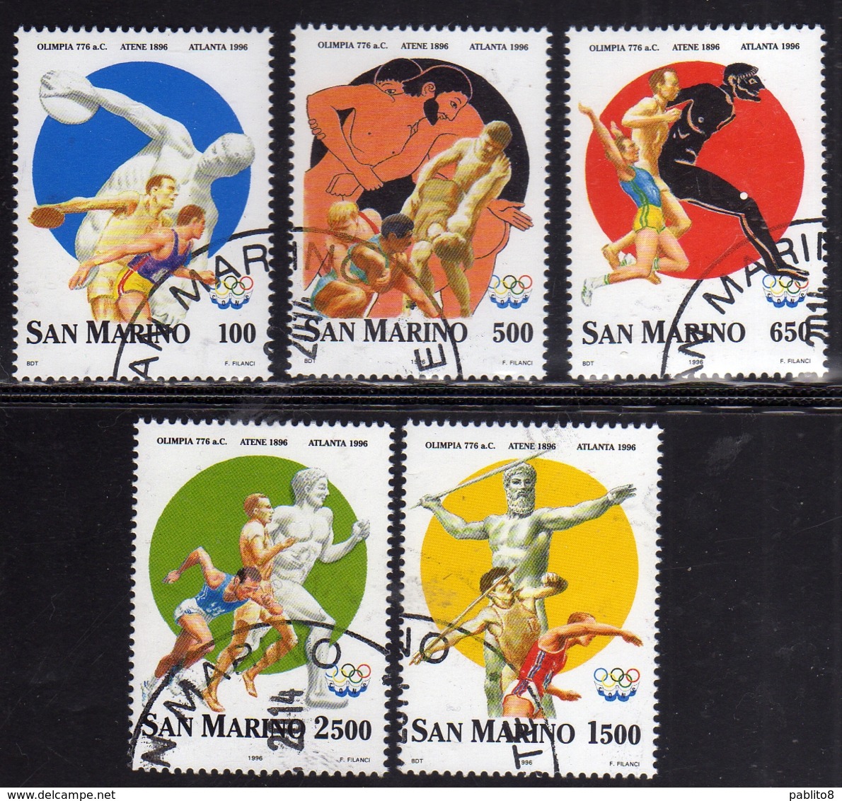 REPUBBLICA DI SAN MARINO 1996 GIOCHI OLIMPICI OLYMPIC GAMES SERIE COMPLETA COMPLETE SET USATA USED OBLITERE' - Gebraucht