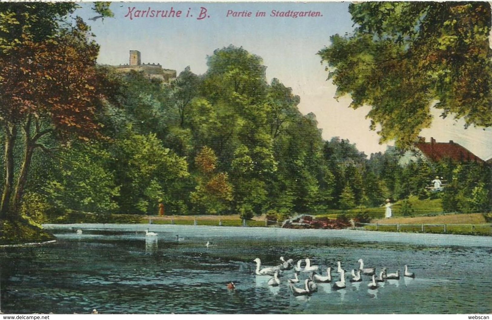 AK Karlsruhe Stadtpark Wasservögel Color 1913 + Stadtgarten KA #38 - Karlsruhe