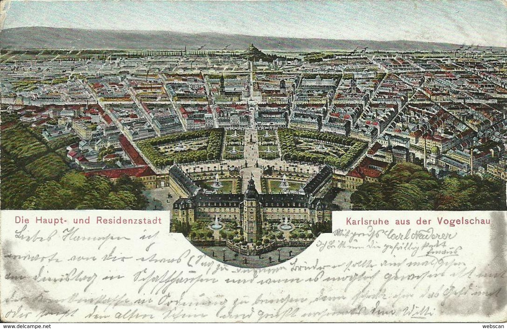 AK Karlsruhe Ortsansicht Aus Vogelschau Farblitho 1910 #44 - Karlsruhe