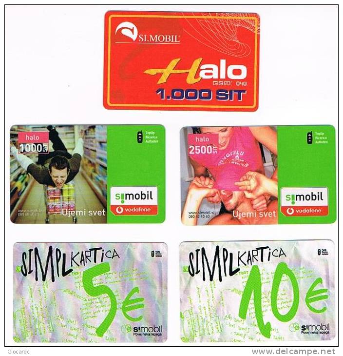 SLOVENIA (SLOVENIJA, SLOVENIJE) - SIMOBIL (GSM RECHARGE) - LOT OF 5 DIFFERENT  -            USED -   RIF, 3144 - Slovénie