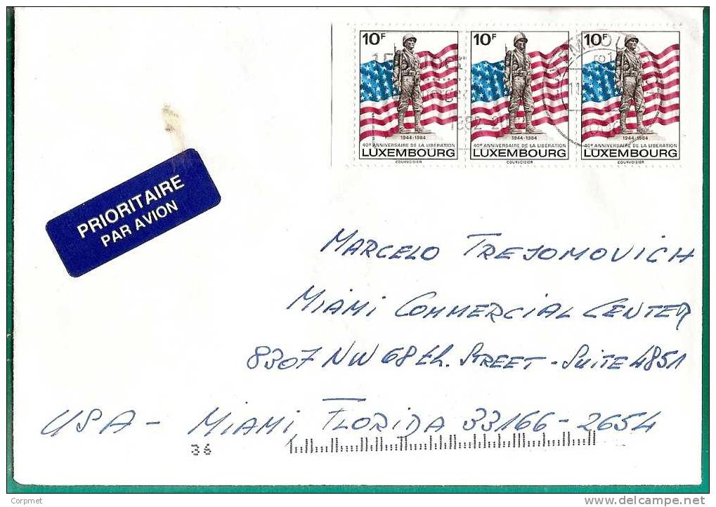 LUXEMBOURG - 2002 COVER To MIAMI - Tied By Trio Of Yvert # 1061 - American Soldier And USA Flag - Cartas & Documentos