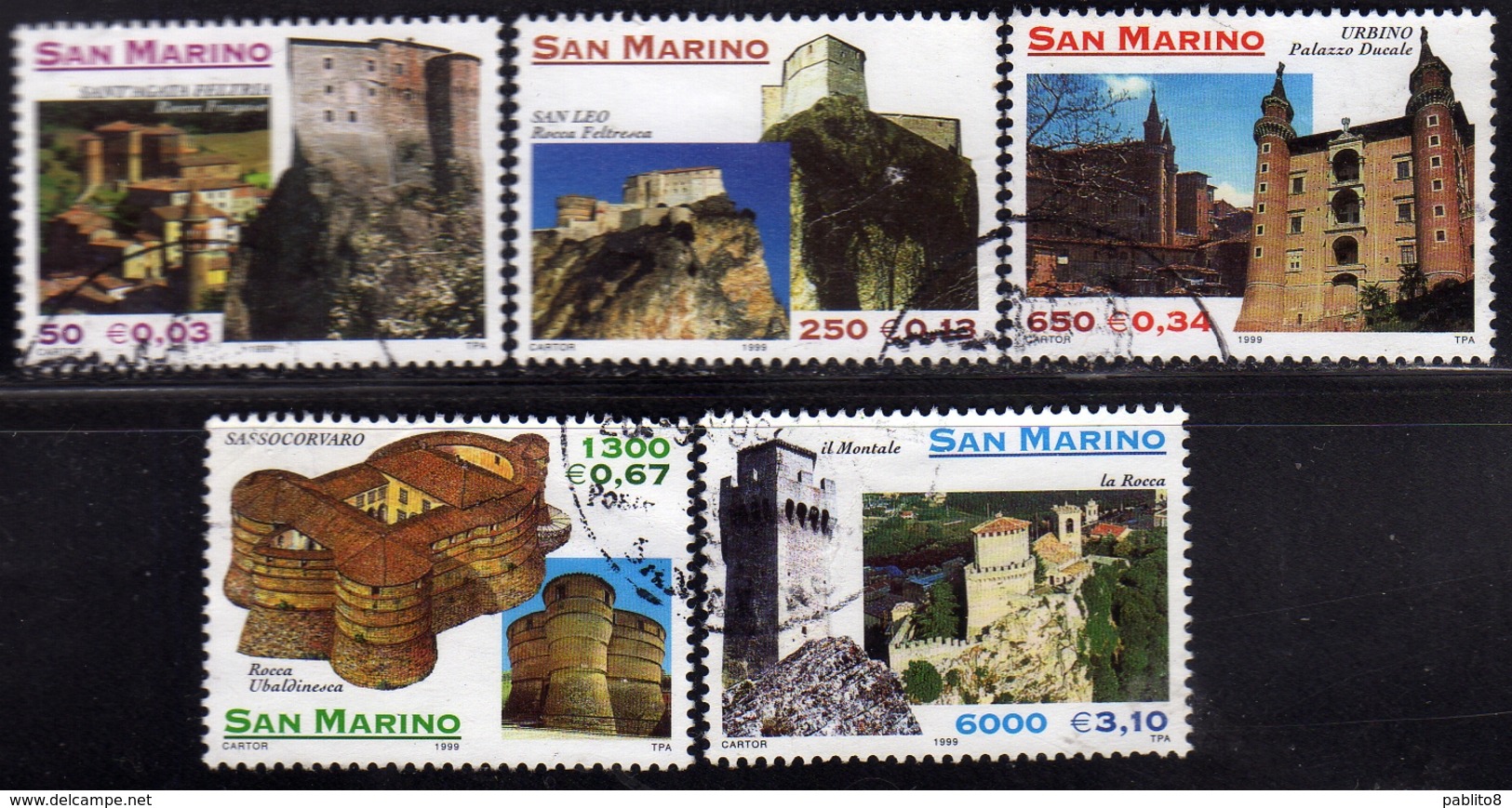 REPUBBLICA DI SAN MARINO 1999 ARCHITETTURA DEL MONTEFELTRO SERIE COMPLETA COMPLETE SET USATA USED OBLITERE' - Gebraucht