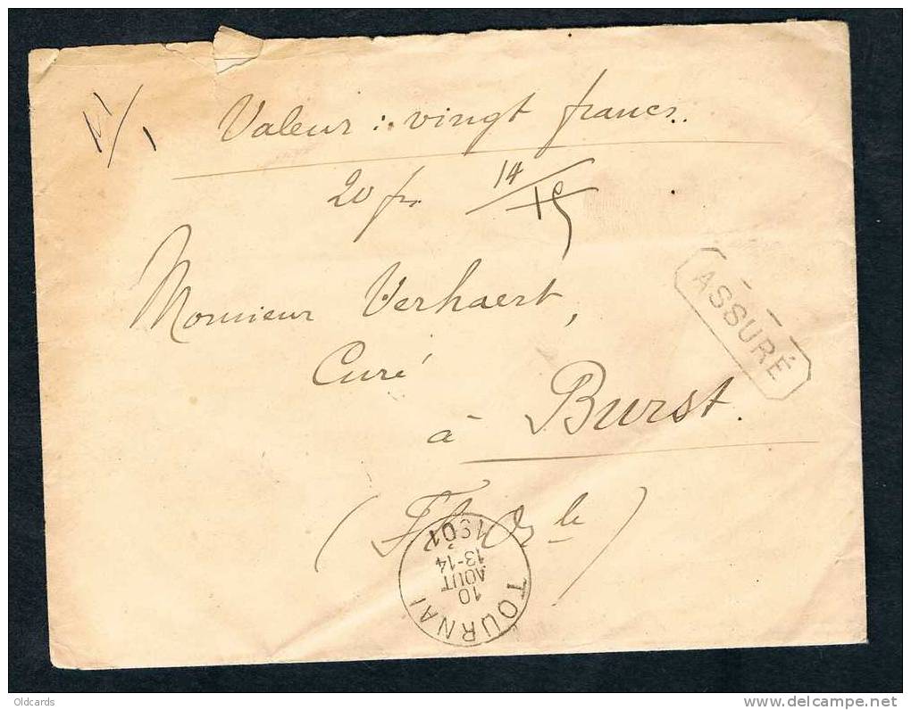 Lettre Assure (20frs) Affr. N°59+60 De "TOURNAI/1901" Pour Burst. - Autres & Non Classés