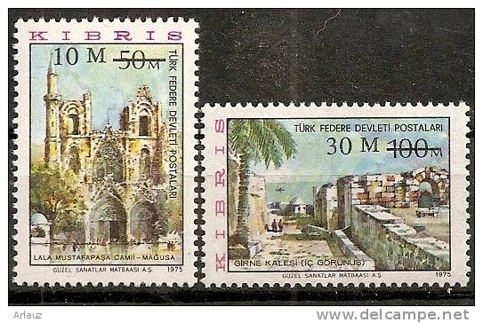 CHYPRE TURC.1976. ETAT AUTONOME...TIMBRES DE 1975 AVEC NOUVELLES VALEURS EN SURCHARGE.YVERT N° 18 ET 19. NEUF.***; - Ungebraucht