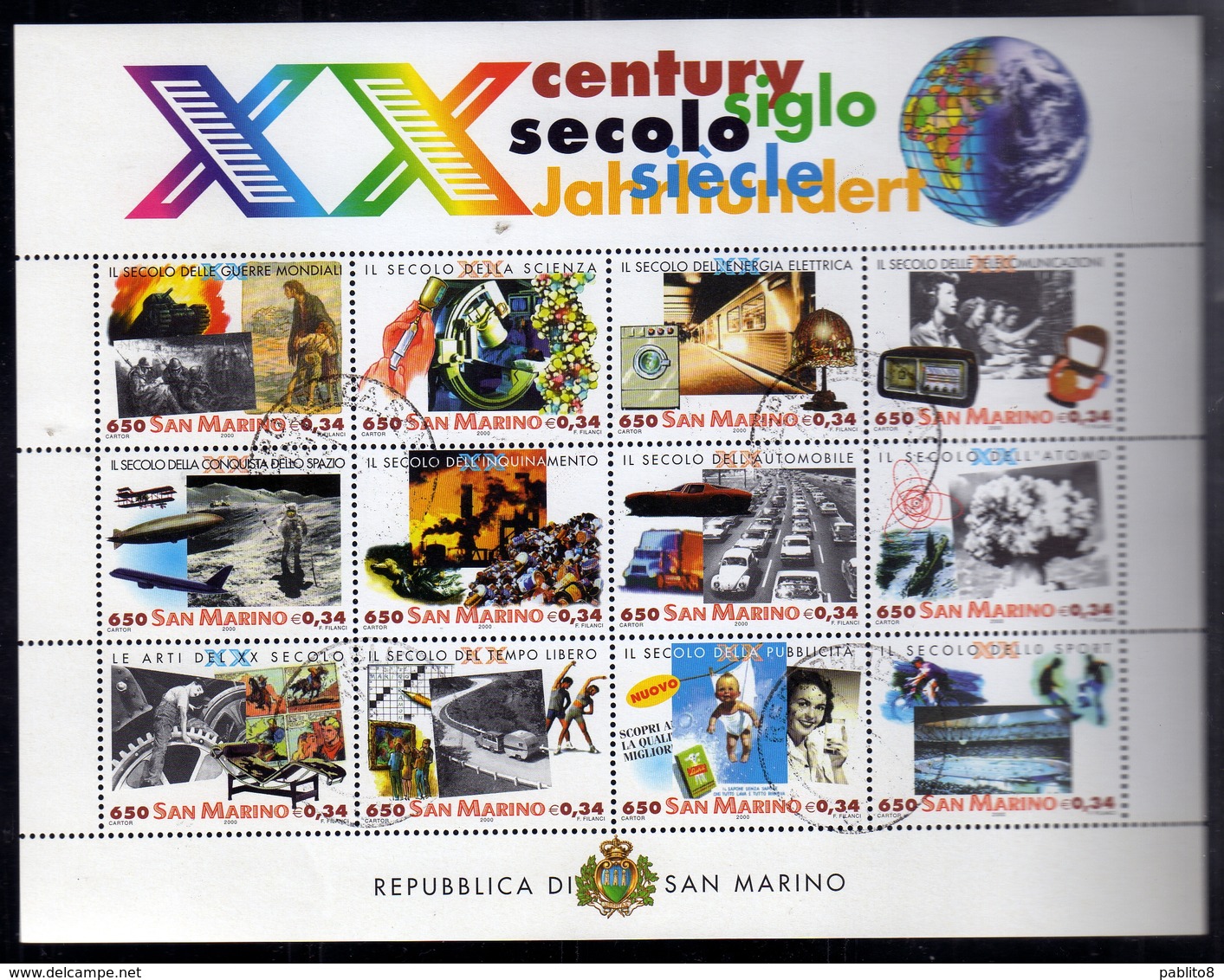 REPUBBLICA DI SAN MARINO 2000 SECOLO 20° CENTURY BLOCCO FOGLIETTO SERIE BLOCK SHEET SET BLOC FEUILLET USED OBLITERE' - Used Stamps