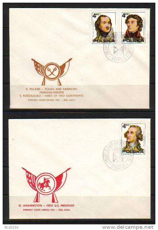 POLAND FDC 1975 200 YEARS USA INDEPENDENCE POLES AMERICA Horse Ships Soldiers George Washington Pulaski Kosciuszko - Indépendance USA