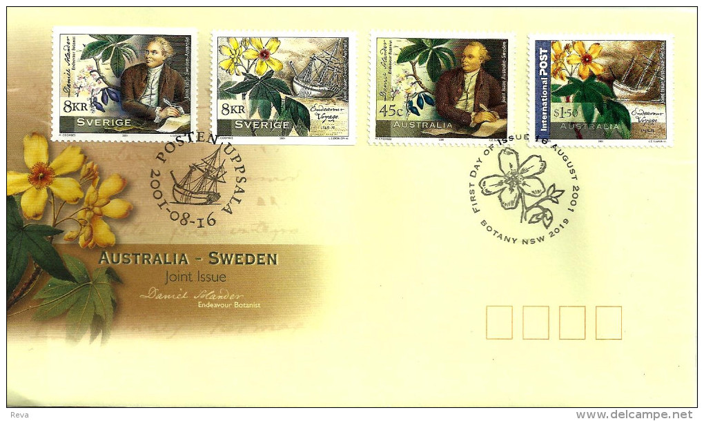 AUSTRALIA  FDC JOINT ISSUE WITH SWEDEN SHIP FLOWER SET OF 2 X 2  STAMPS DATED 16-08-2001 CTO SG? READ DESCRIPTION !! - Lettres & Documents