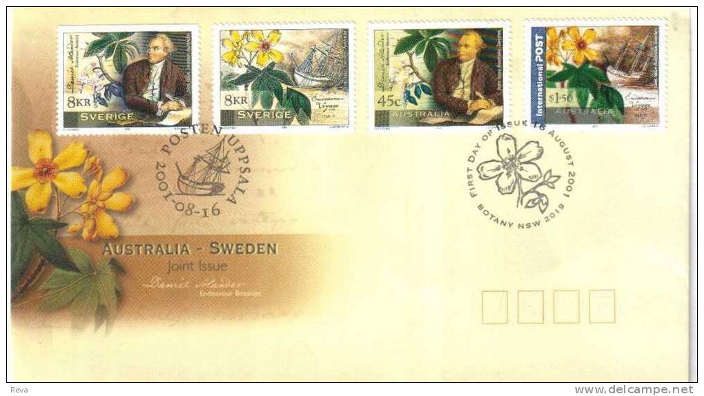 AUSTRALIA  FDC JOINT ISSUE WITH SWEDEN SHIP FLOWER SET OF 2 X 2  STAMPS DATED 16-08-2001 CTO SG? READ DESCRIPTION !! - Lettres & Documents