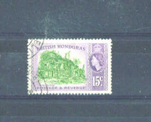 BRITISH HONDURAS  -  1953 Queen Elizabeth II 25c FU Butterfly - Honduras Britannico (...-1970)