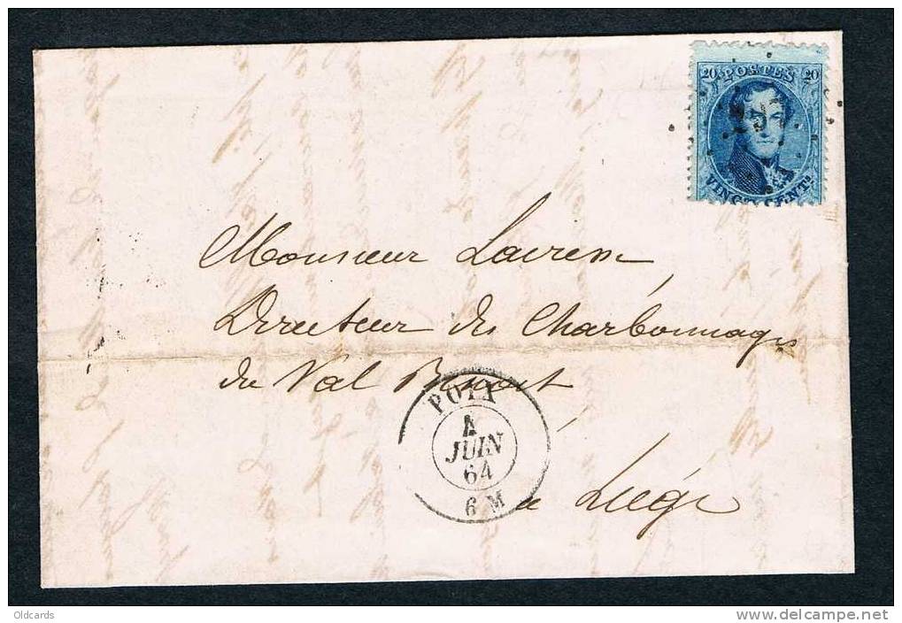 Belgique 1864 Sur Belle Lettre De Poix (Obl'LP297') Du 4 Juin 64. - Autres & Non Classés