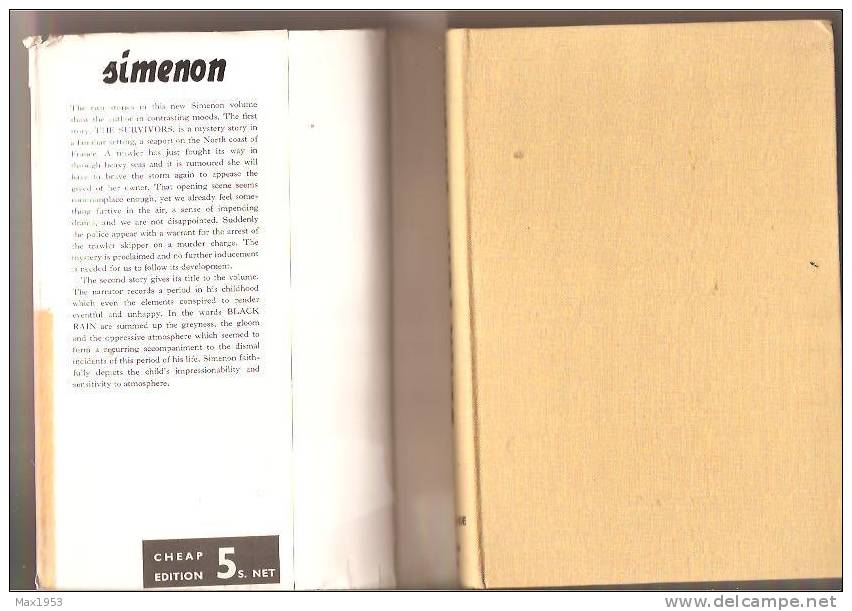 Simenon  BLACK Rain , Routledge & Kegan, London, 1949 - Simenon