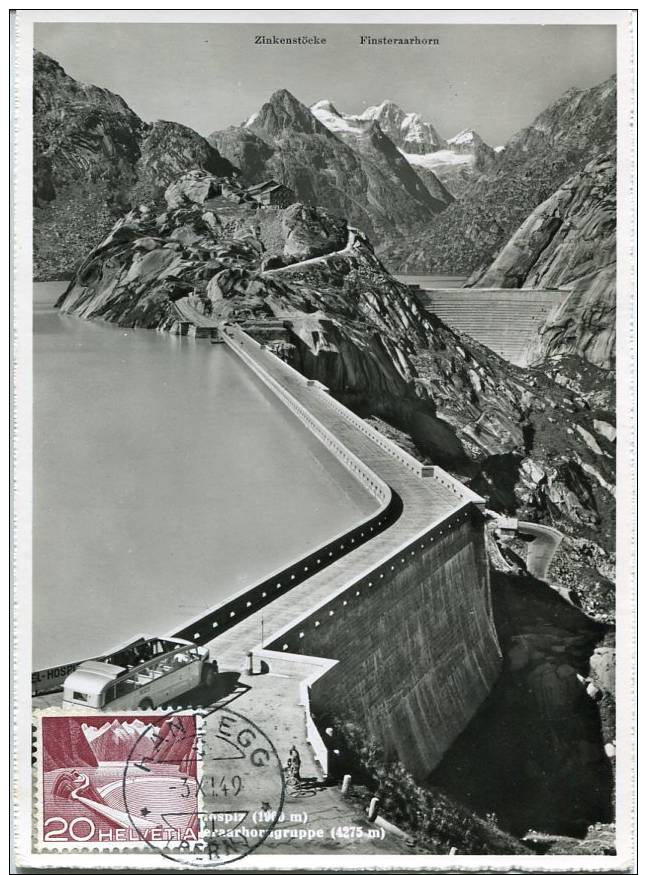 Suisse, Schweiz, Maxicard, Maximum, 3.11.1949, Dike On The Mountain,digue Dans Les Montaignes, Grimsel Stause,very Scarc - Cartes-Maximum (CM)