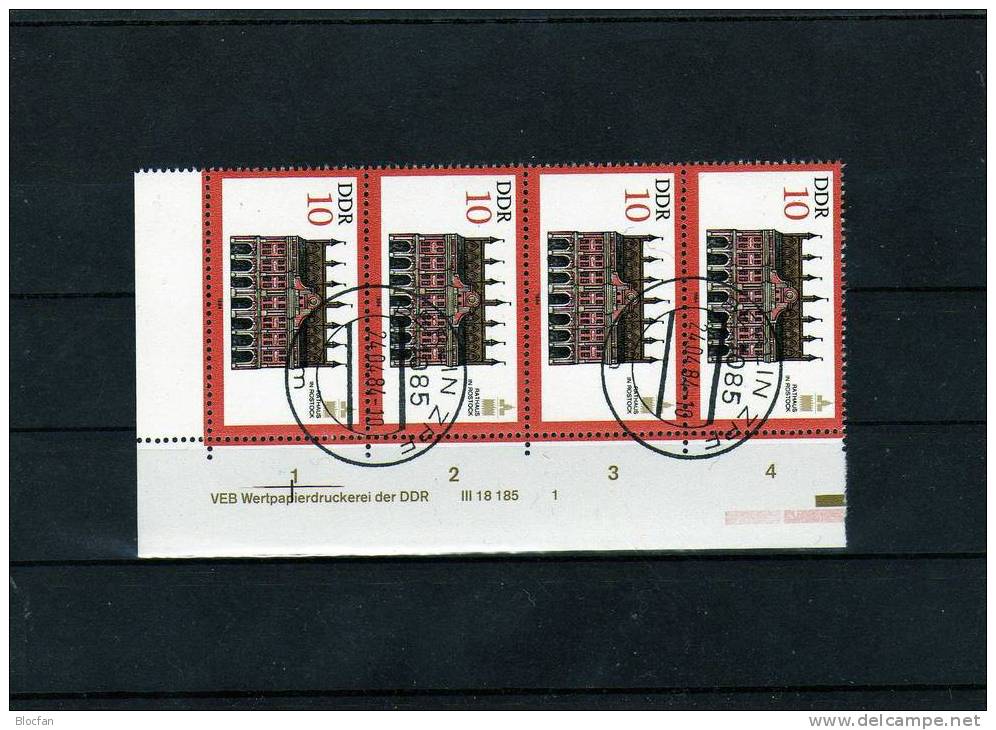 Rathaus Rostock 1984 Druckvermerk DDR 2869 DV O 3€ Mit Vergleichsstück Kongreß Der Denkmalspflege ICOMOS - Se-Tenant