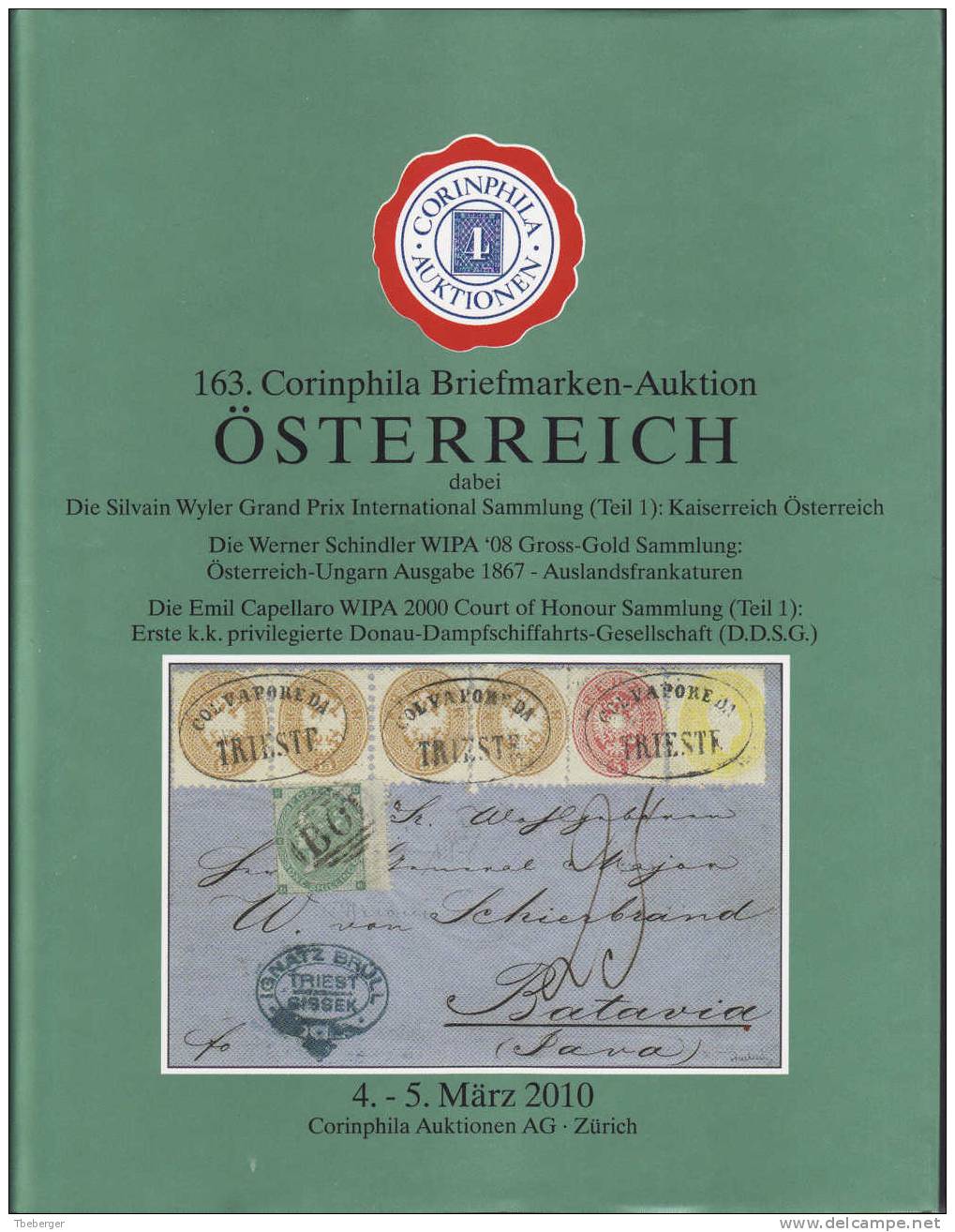 AC Corinphila Zurich 163. Auktion März 2010 : Austria Österreich, Wyler Schindler DDSG, Full Color, ~700 Lots - Auktionskataloge