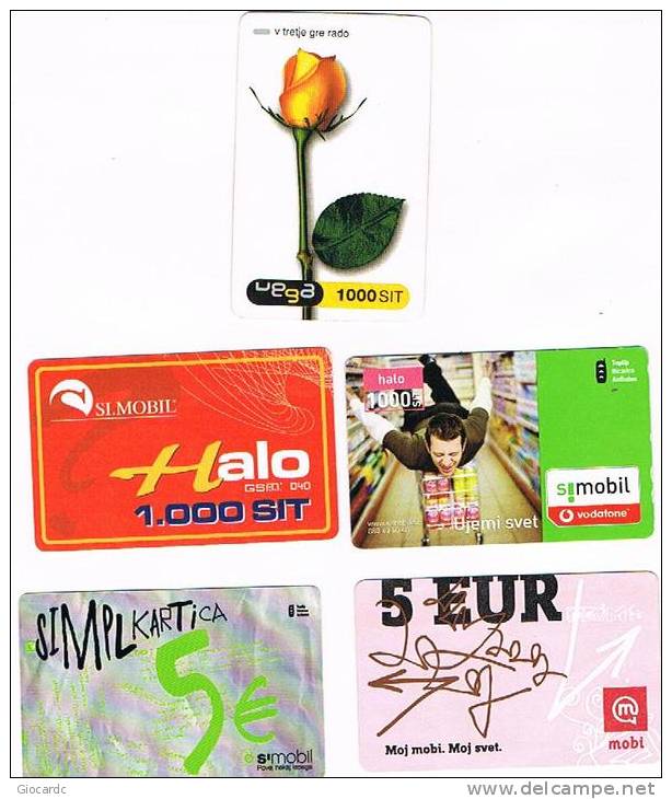 SLOVENIA (SLOVENIJA, SLOVENIJE) - (GSM RECHARGE) - LOT OF 5 DIFFERENT COMPANIES - USED   -  RIF. 3140 - Slovenia