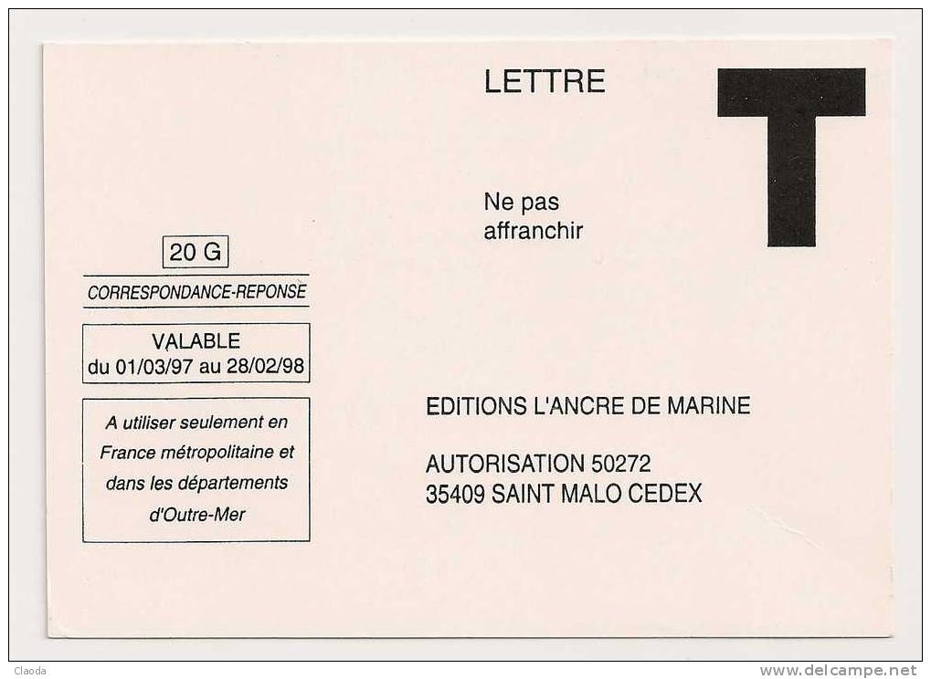 9191 LETTRE T Editions L´ANCRE DE MARINE - ST MALO - Cartes/Enveloppes Réponse T