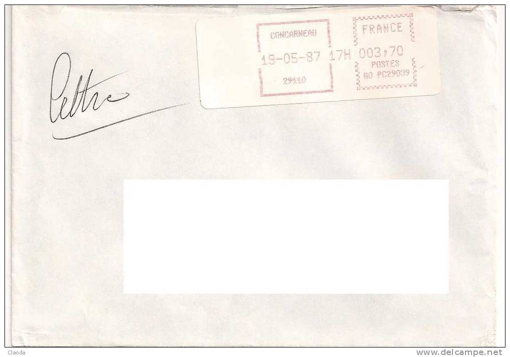 9194 Lettre Concarneau - Etiquette De Guichet 1987 - Brieven En Documenten