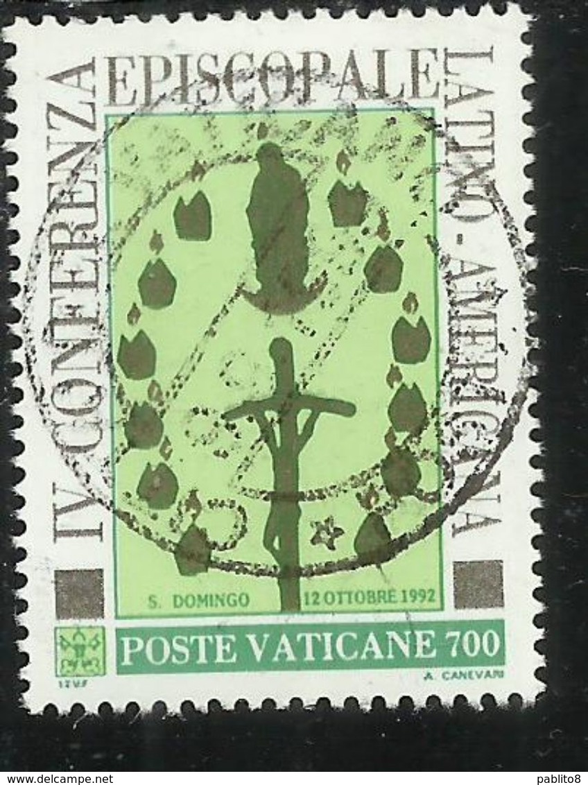 CITTA' DEL VATICANO VATIKAN VATICAN 1992 EPISCOPATO LATINO-AMERICANO LATIN-AMERICAN EPISCOPATE LIRE 700 USATO USED OBLIT - Used Stamps