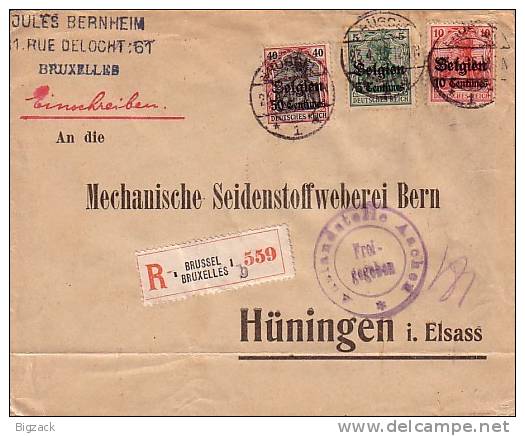 Landespost In Belgien R-Brief Mf Minr.2,3,5 Brüssel 23.4.15 Zensur - Besetzungen 1914-18