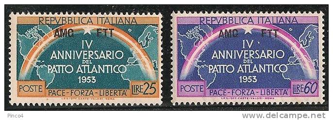 TRIESTE A PATTO ATLANTICO 25 - 60 LIRE 1953 NUOVI NO LINGUELLA - Neufs