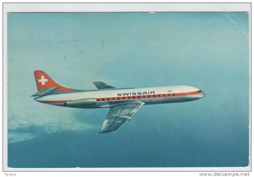 Switzerland Postcard Caravelle Jet Sent To Denmark Lugano 6-10-1972 (a Weak Corner In The Right Side) - Sent