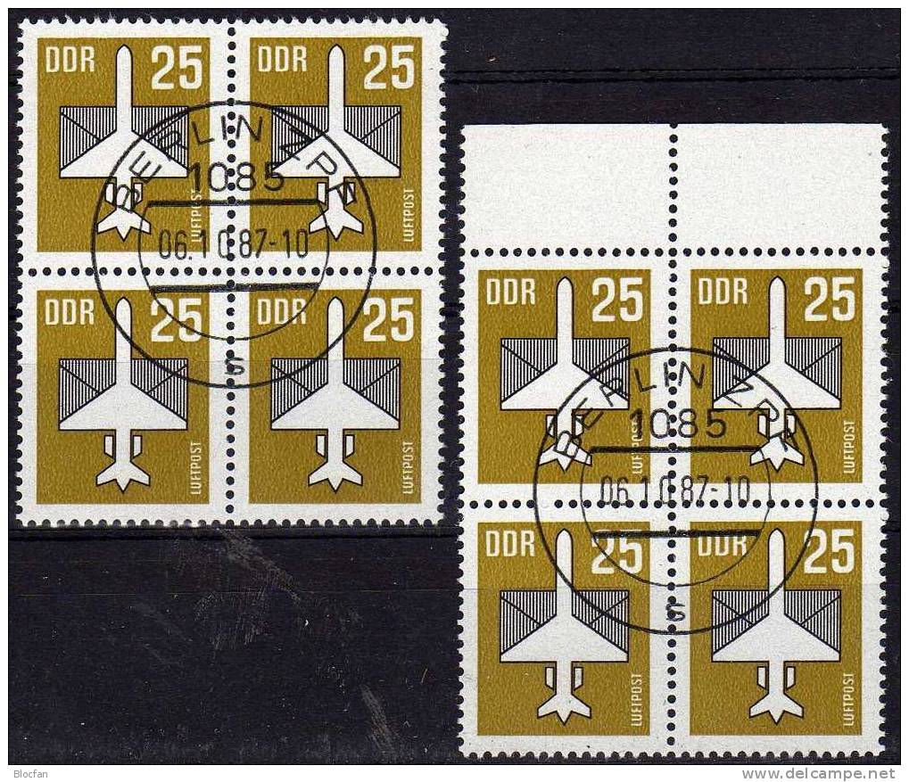 Abart Flugpost Mit Offenen Triebwerk 1987 DDR 3129wI O 19€ Im 4-Block Mit Vergleich Luftpost-Serie Seltenes Importpapier - Oddities On Stamps