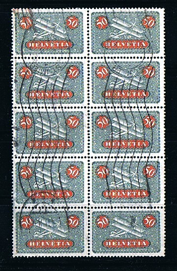 1933 50 C  Avion  Superbe Bloc De 10  Gomme Grillée  Zum 9z - Used Stamps