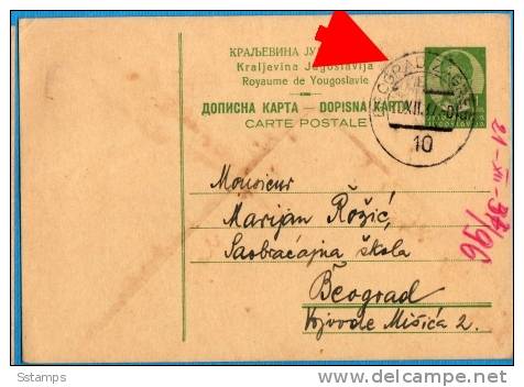 A-156  JUGOSLAVIA JUGOSLAWIEN CROAZIA  Kingdom  POSTAL CARD  Cancelation Ambulante Beograd-zagreb - Postwaardestukken