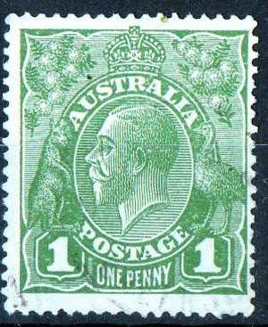 Australia 1924 King George V 1d Sage-green - No Wmk Used - Actual Stamp - Nice - SG83 - Oblitérés