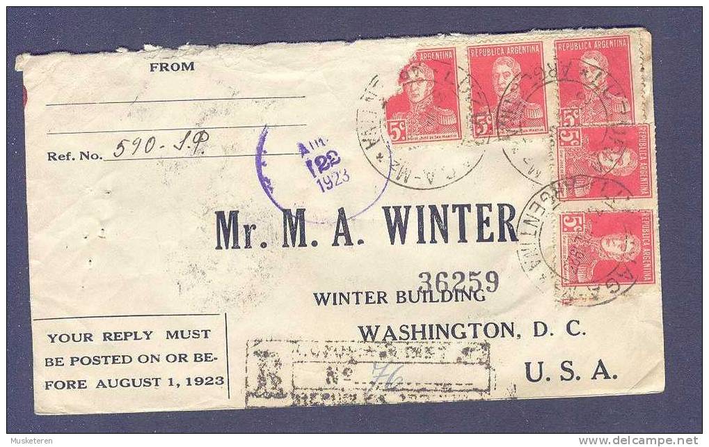 Argentina Registered Certificada Boxed Cancel No. 76 LUZURIAGA 1923 Cover To Washington D. C. United States USA Seals - Storia Postale