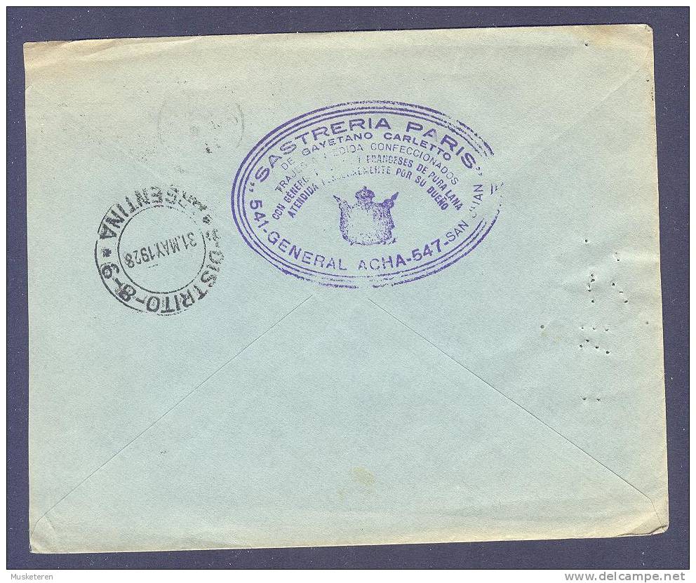 Argentina SASTRERIA PARIS Deluxe SAN JUAN "ARGENTINA" TMS Cancel 1928 Cover To Washington D. C. United States USA Seals - Briefe U. Dokumente