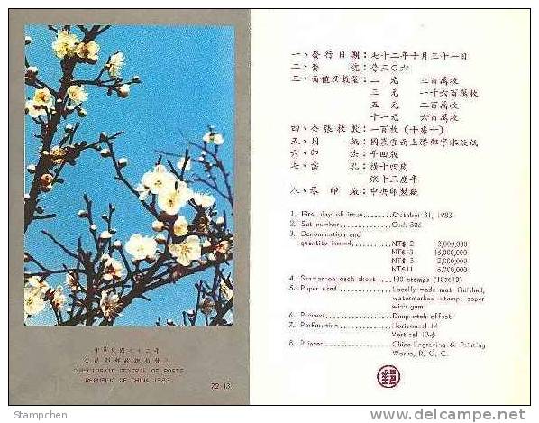 Folder Taiwan 1983 Plum Blossom Stamps Flower Architecture Flora Plant CKS - Nuovi