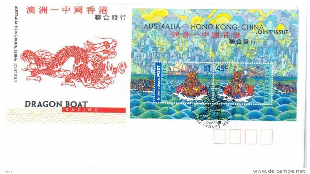 AUSTRALIA FDC JOINT ISSUE WITH HONG KONG DRAGON BOAT SET OF 2 STAMPS M/S DATED 29-06-2001 CTO SG? READ DESCRIPTION !! - Covers & Documents