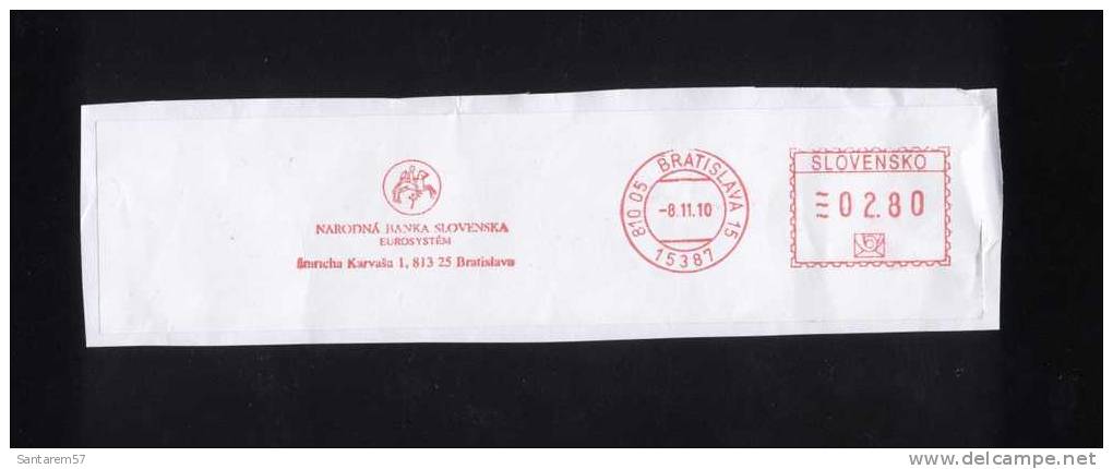 Timbre Oblitéré Used Stamp Selo Carimbado Marcophilie Etiquette 2.80 Narodna Banka Slovenska Bratislava SLOVAQUIE 2010 - FDC