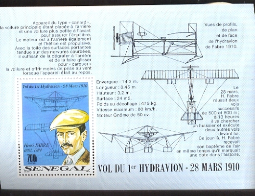 SENEGAL  862  MINT NEVER HINGED SOUVENIR SHEET OF AVIATION ; HENRI FABRE - Flugzeuge